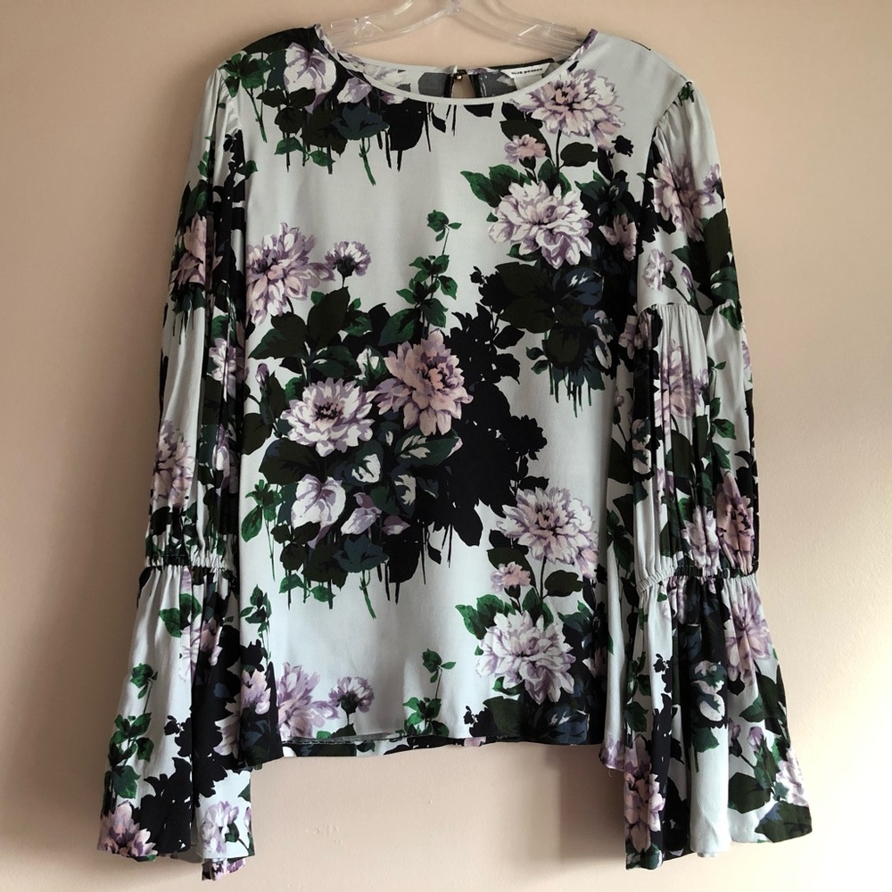 Club Monaco Floral Bell Long Sleeve Blouse Size L